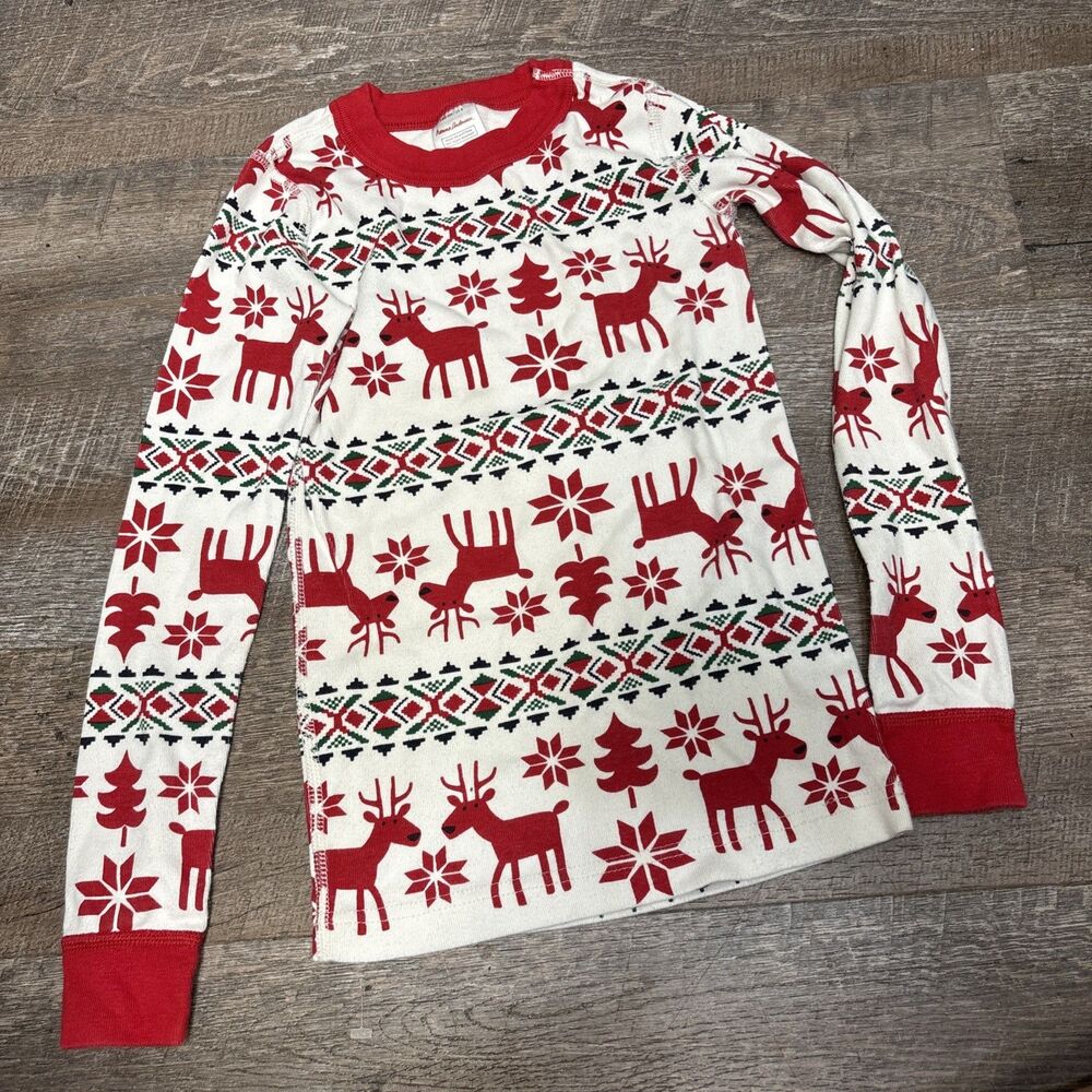 Hanna Andersson Reindeer Holiday Pajama Top Size 8 130cm Unisex Kids Long Sleeve